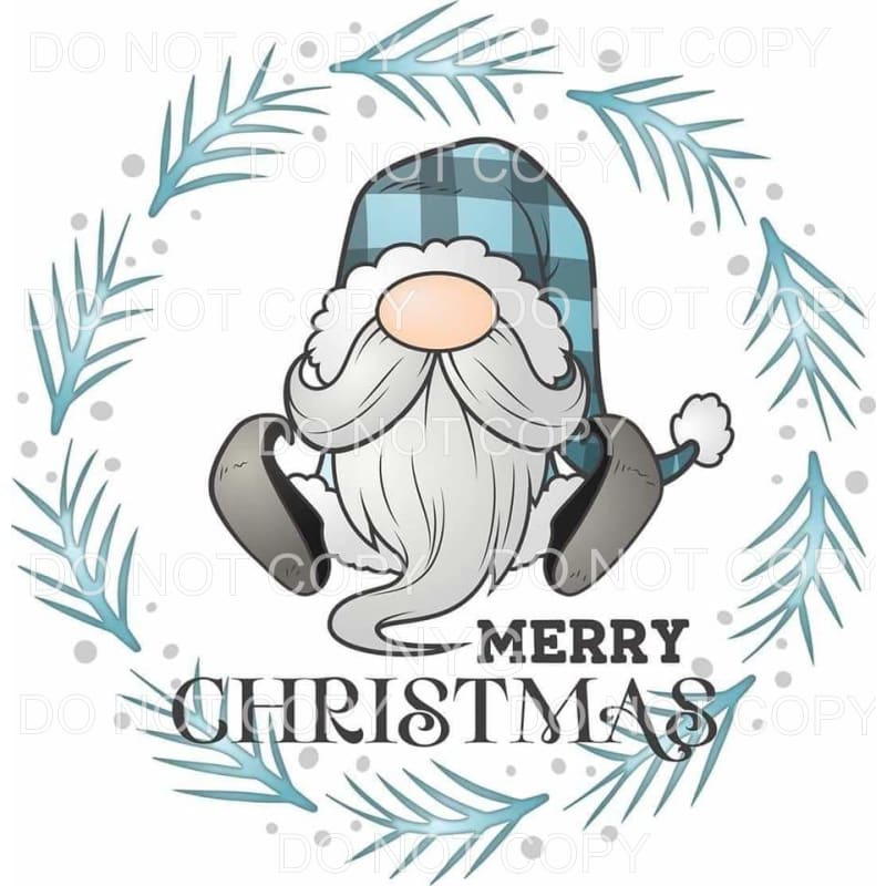 Merry Christmas Gnome Blue Plaid Wreath #1818 Sublimation 