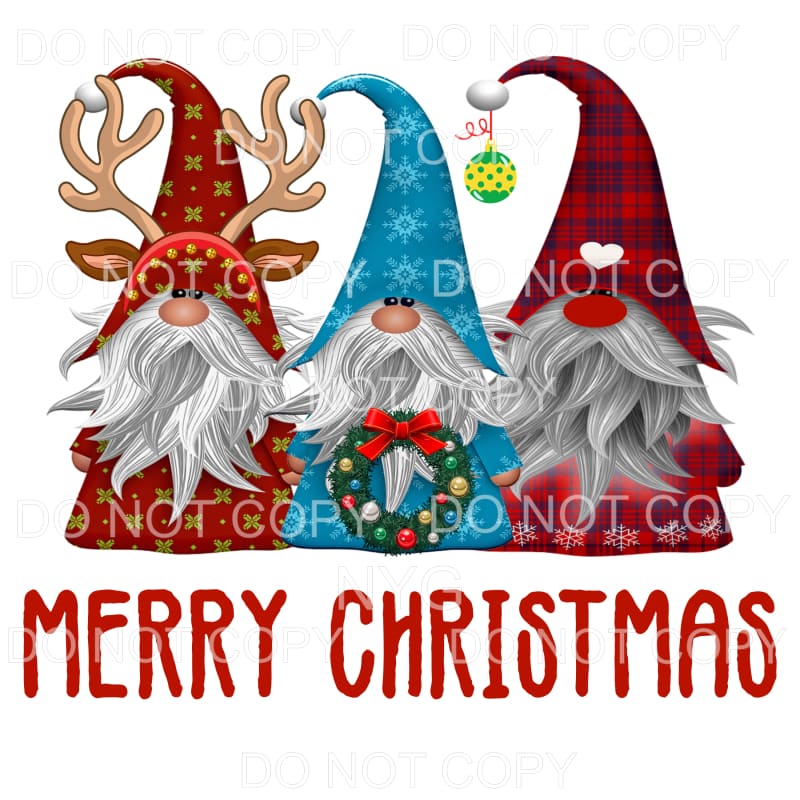 Merry Christmas Gnomes Red Blue Plaid Wreath Reindeer 