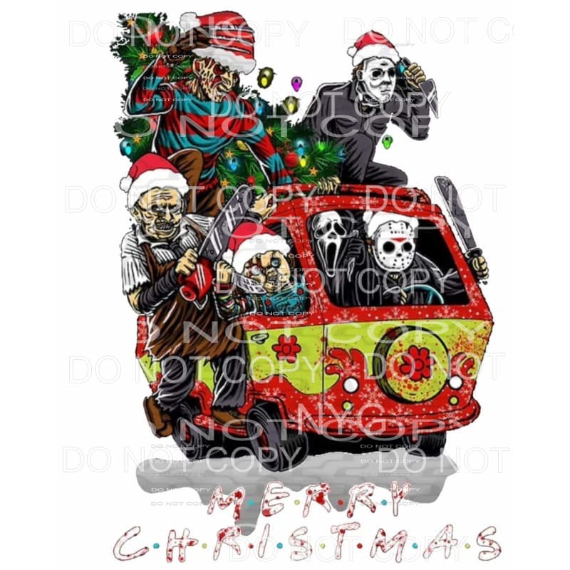 Merry Christmas Halloween Movie Villians Retro Hippie Van 