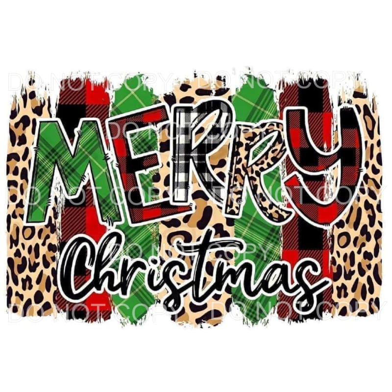 Merry Christmas Leopard Red Green Plaid Brush Strokes #1765 