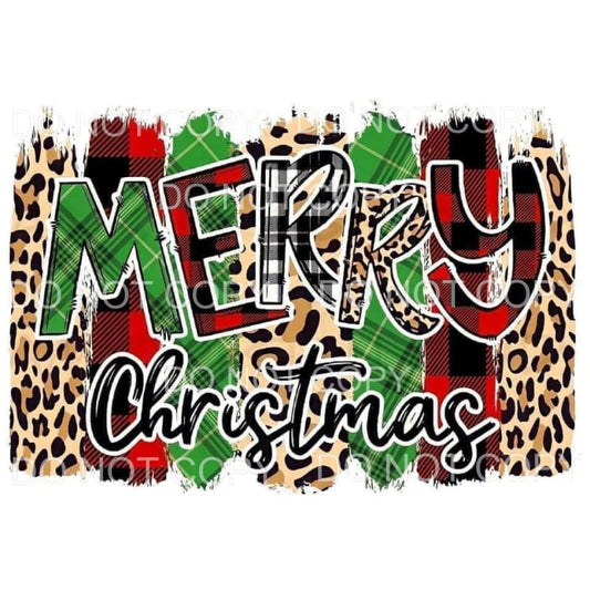 Merry Christmas Leopard Red Green Plaid Brush Strokes #1765 