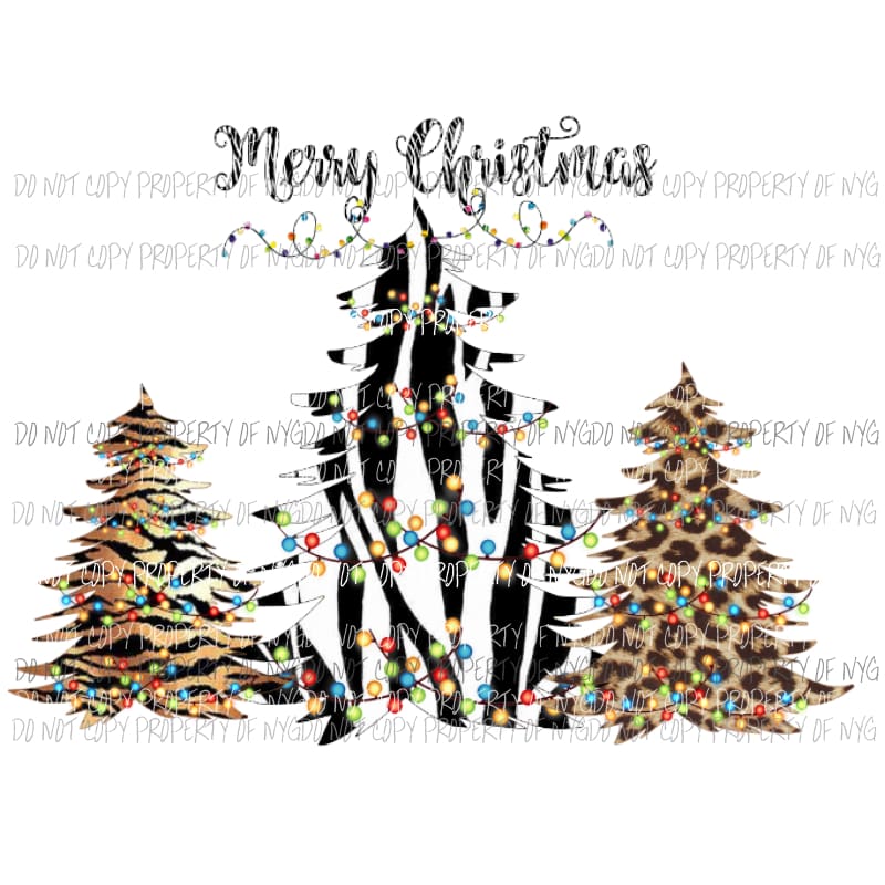 Merry Christmas Leopard Tiger Zebra Trees tree Sublimation transfers Heat Transfer
