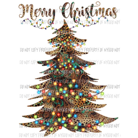 Merry Christmas Leopard Turquoise Tree Sublimation transfers Heat Transfer