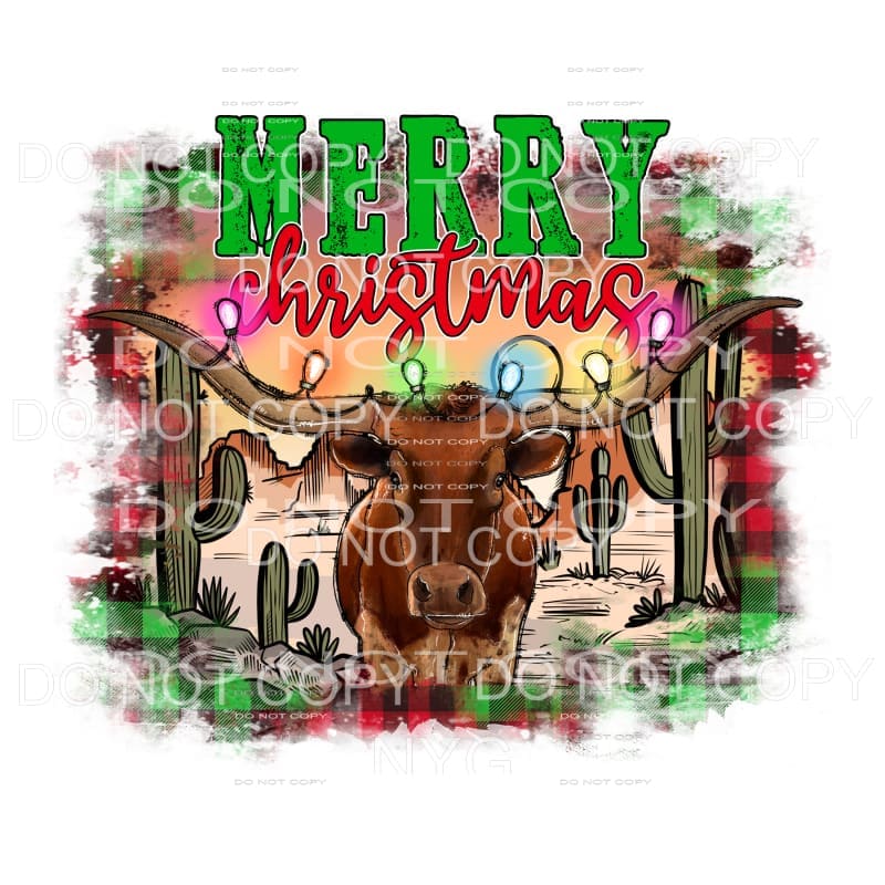 Merry Christmas Longhorn # 217 Sublimation transfers - Heat 