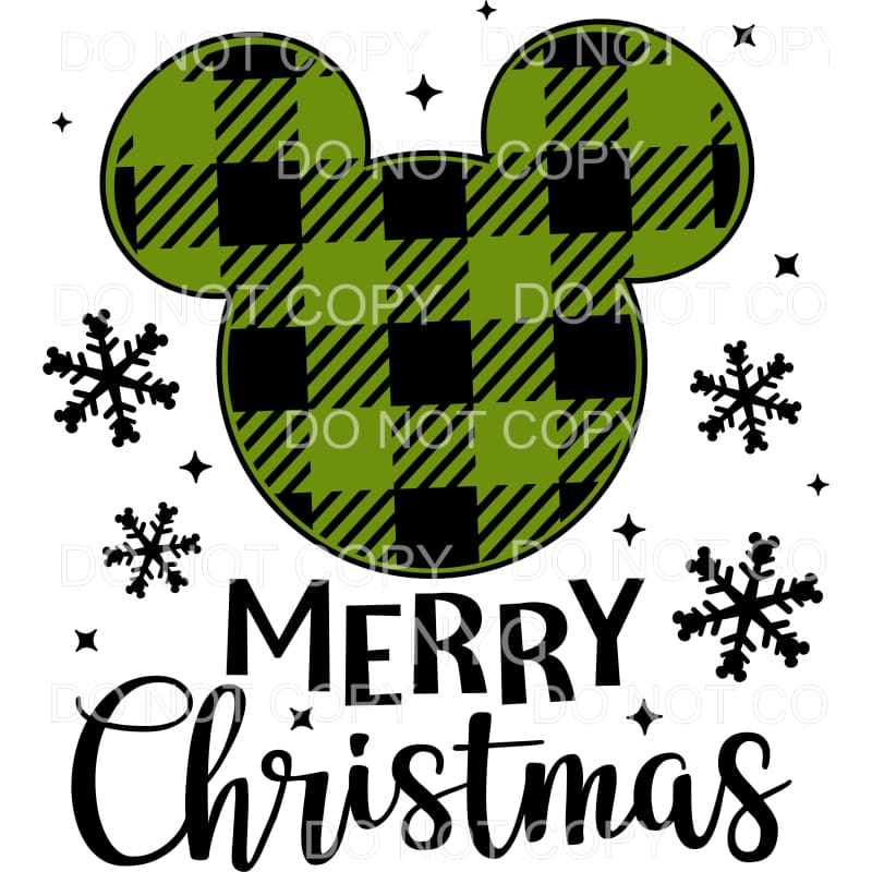Merry Christmas Mickey Green Plaid Sublimation transfers - 