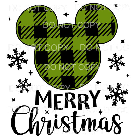 Merry Christmas Mickey Green Plaid Sublimation transfers - 