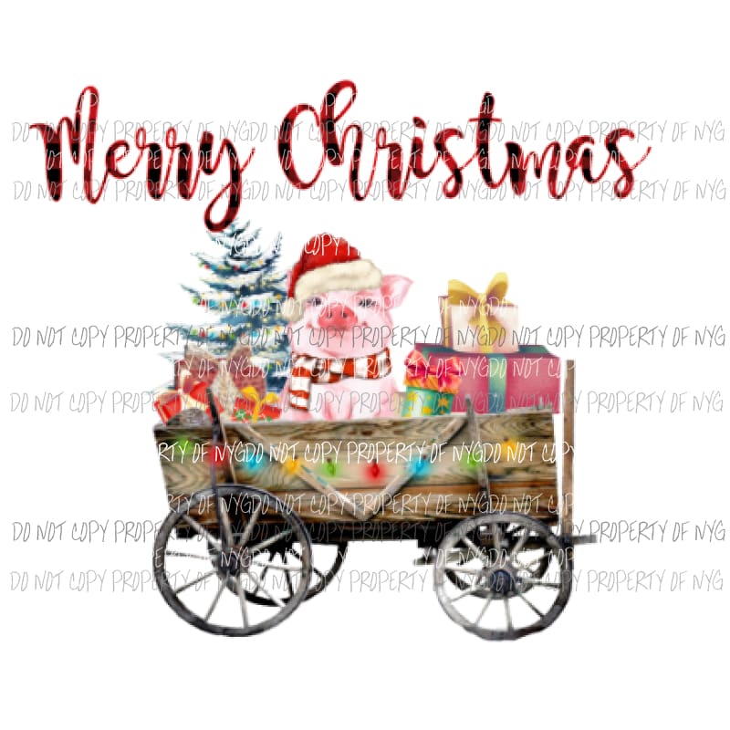 Merry Christmas Pig in cart Sublimation transfers Heat Transfer