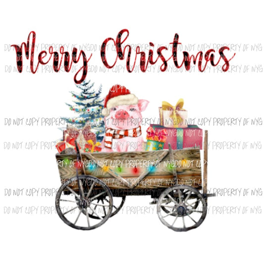 Merry Christmas Pig in cart Sublimation transfers Heat Transfer