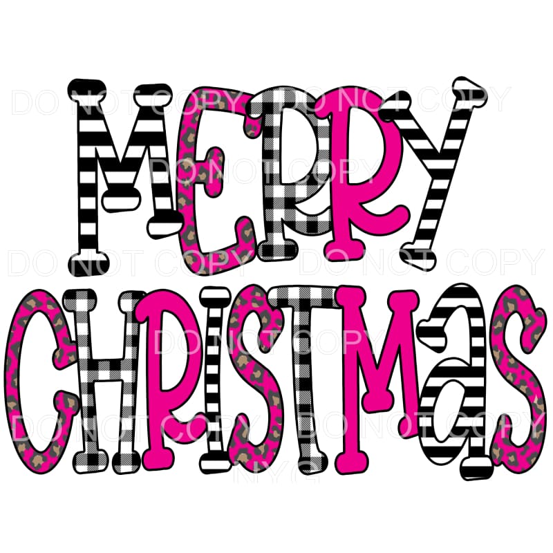 Merry Christmas Pink Black Buffalo Plaid Stripe Letters #124