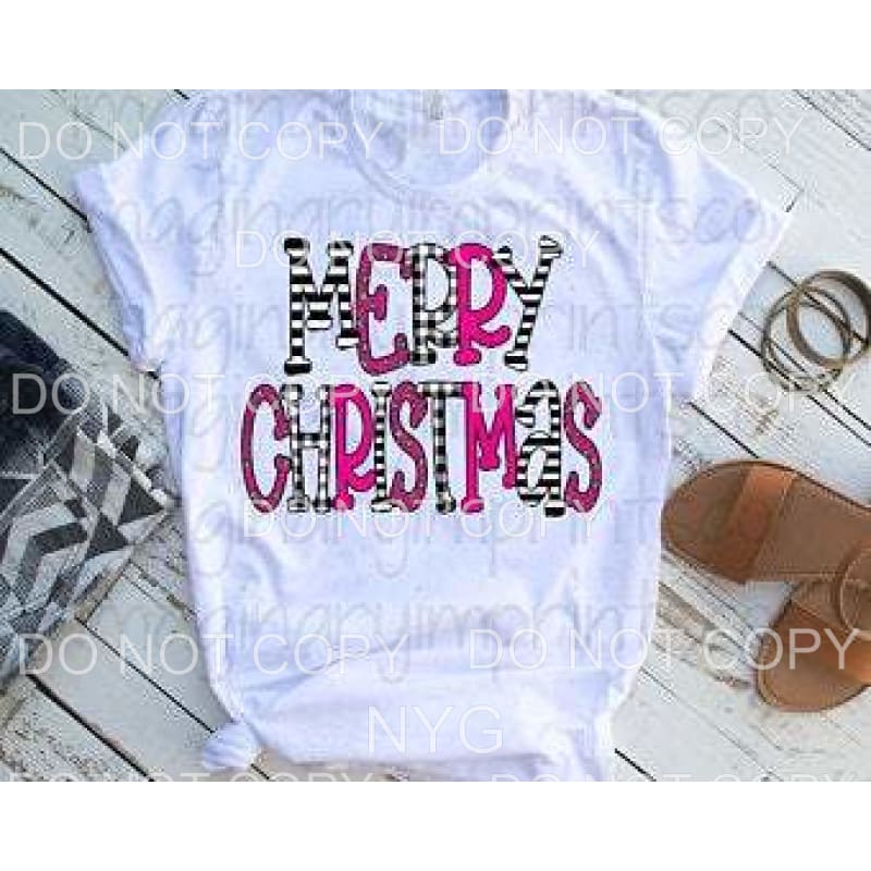 Merry Christmas Pink Black Buffalo Plaid Stripe Letters #124