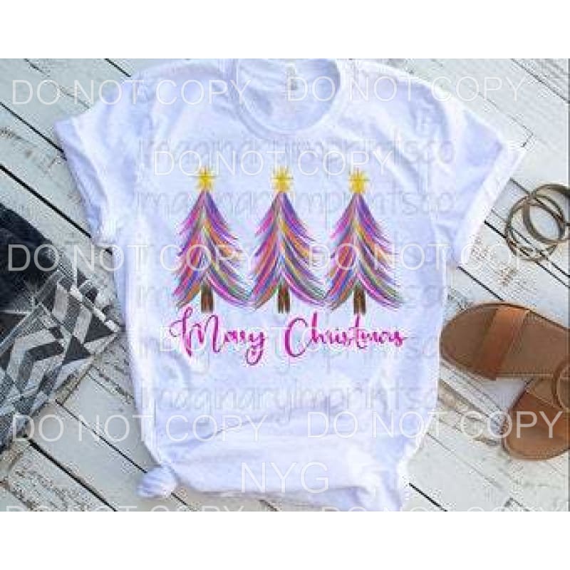 Merry Christmas Pink Colorful Tree Trio #111 Sublimation 