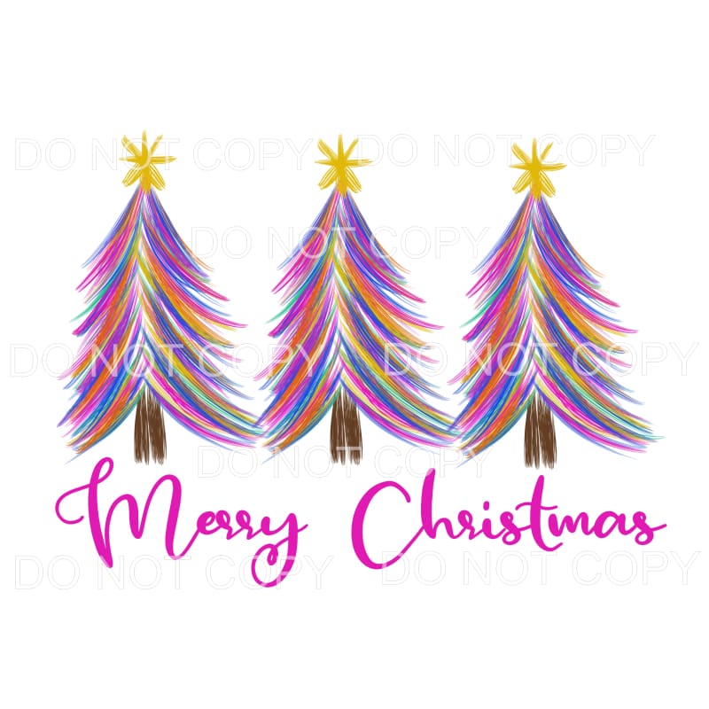 Merry Christmas Pink Colorful Tree Trio #111 Sublimation 