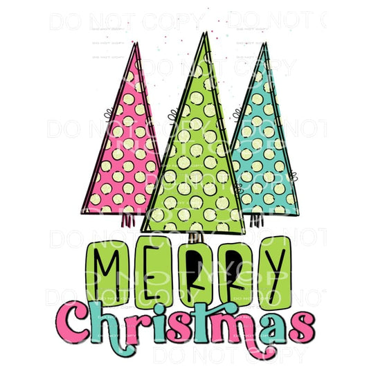 Merry Christmas Pink Green Blue Polka Dot Trees #1916 