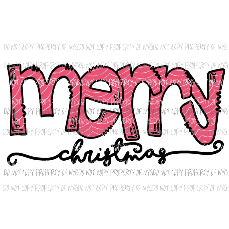 Merry Christmas pink striped lettering script Sublimation transfers Heat Transfer