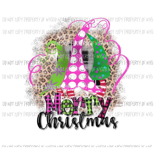 Merry Christmas pink tree trio leopard # 2 Sublimation transfers Heat Transfer