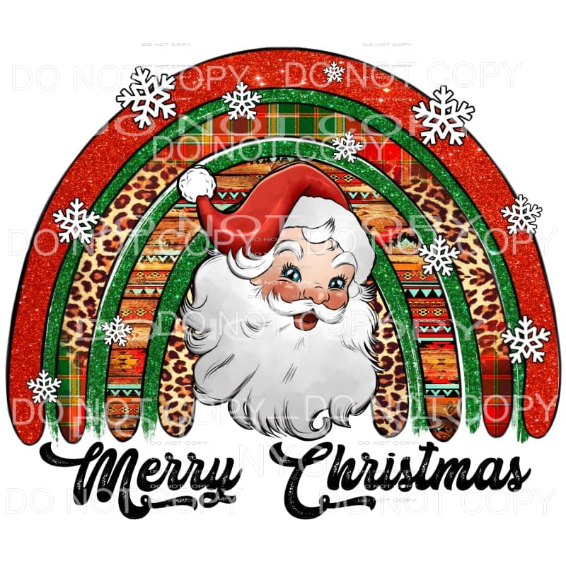 Merry Christmas Rainbow Santa Snowflakes Red Green Glitter 