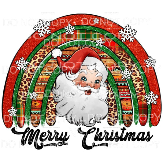 Merry Christmas Rainbow Santa Snowflakes Red Green Glitter 