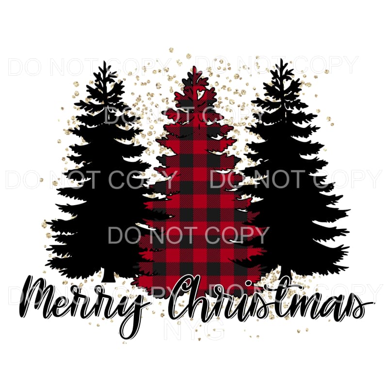 Merry Christmas Red Buffalo Plaid Black Trees Sublimation 