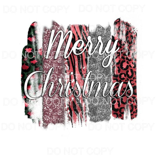 Merry Christmas Red Leopard Glitter Brushstrokes Sublimation