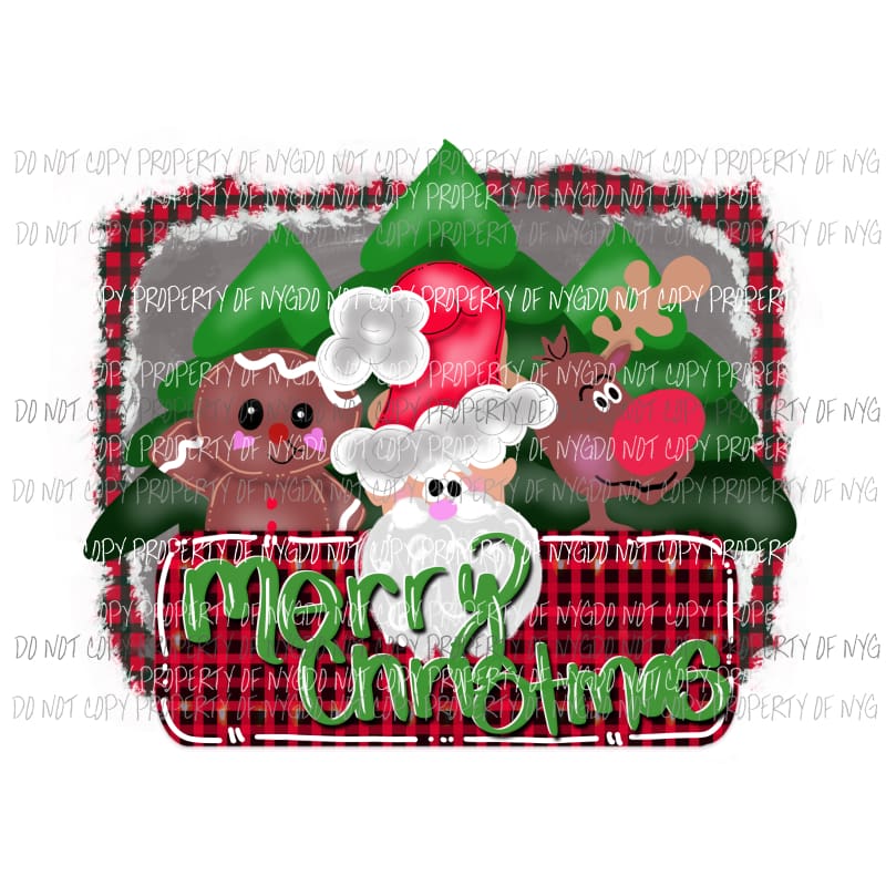 Merry Christmas Santa gingerbread and reindeer hand drawn Sublimation transfers Heat Transfer