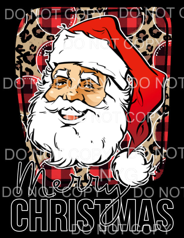 Merry Christmas Santa Leopard Red Buffalo Plaid Circles 