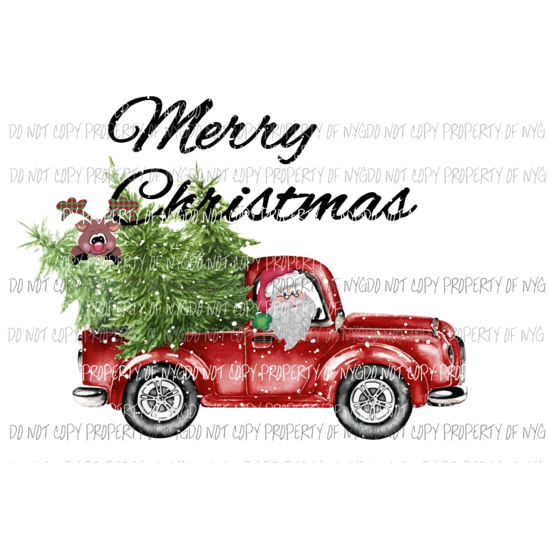 Merry Christmas Santa truck and reindeer Sublimation transfers Heat Transfer