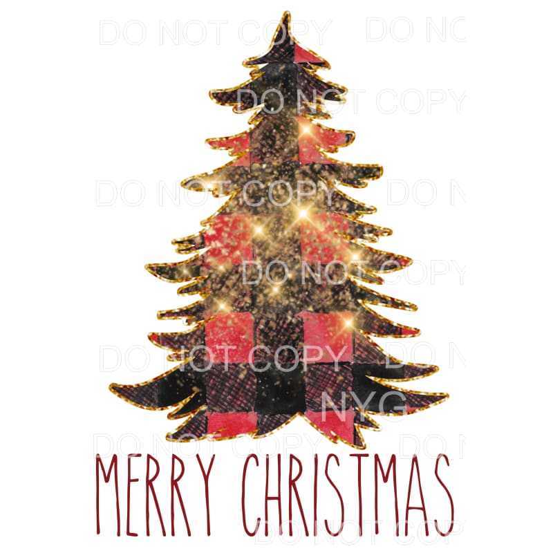 Merry Christmas sparkle plaid tree Sublimation transfers - 