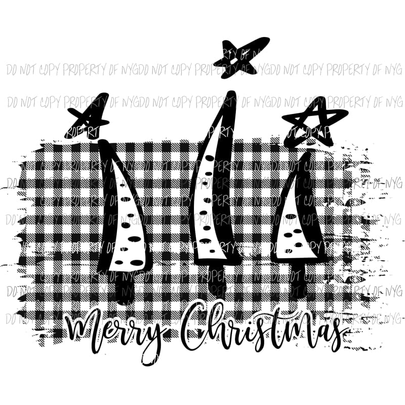 Merry Christmas squiggly trees buffalo plaid background Sublimation transfers Heat Transfer