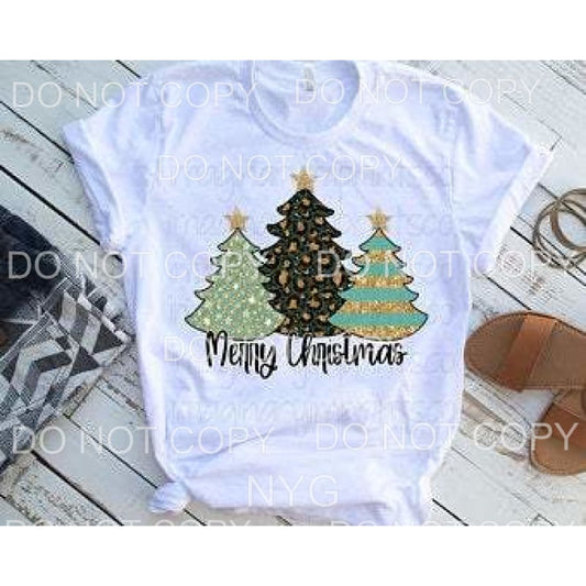 Merry Christmas Tree Trio Green Gold Leopard Glitter #122 