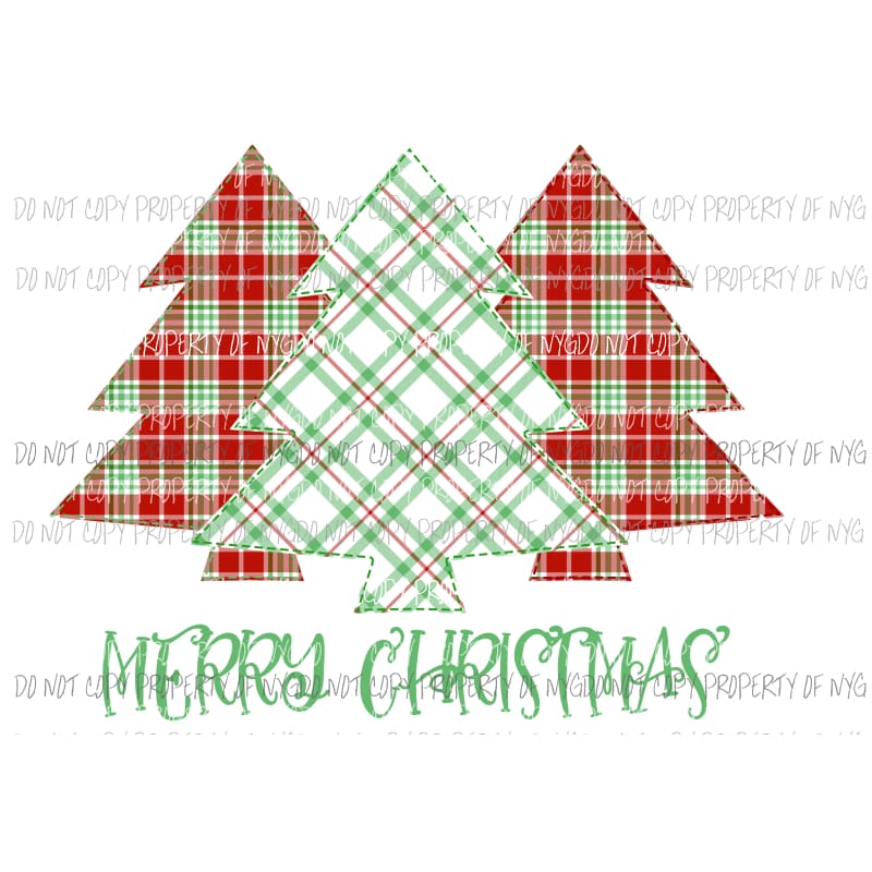 Merry Christmas tree trio plaid # 3 Sublimation transfers Heat Transfer