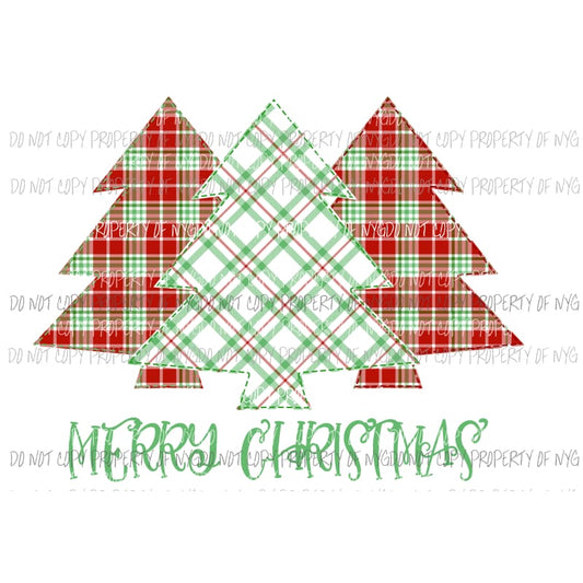Merry Christmas tree trio plaid # 3 Sublimation transfers Heat Transfer