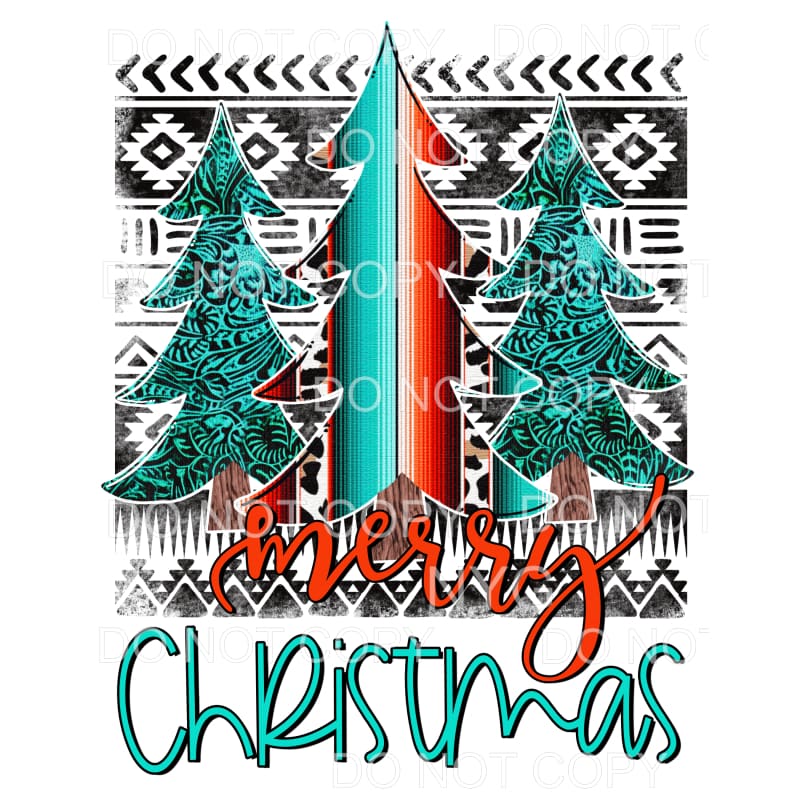Merry Christmas Tree Trio Southern Aztec Serape Sublimation 