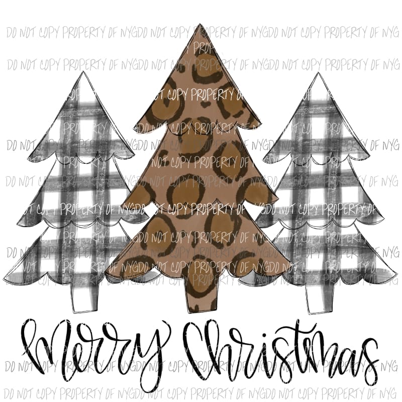 Merry Christmas trees black and white buffalo plaid leopard Sublimation transfers Heat Transfer