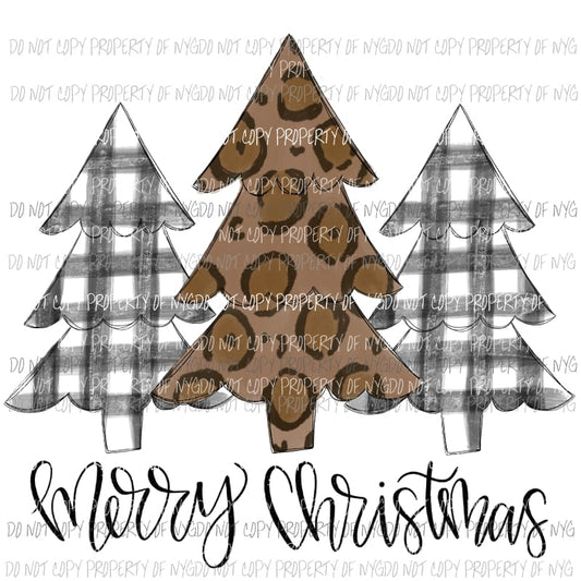 Merry Christmas trees black and white buffalo plaid leopard Sublimation transfers Heat Transfer