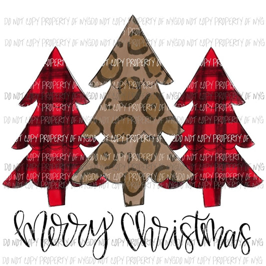 Merry Christmas trees black red buffalo plaid leopard # 20 Sublimation transfers Heat Transfer