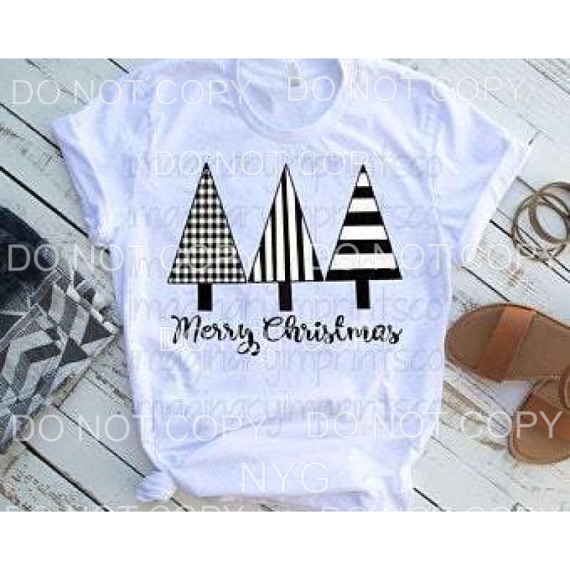 Merry Christmas Trees Black White Stripes #108 Sublimation 