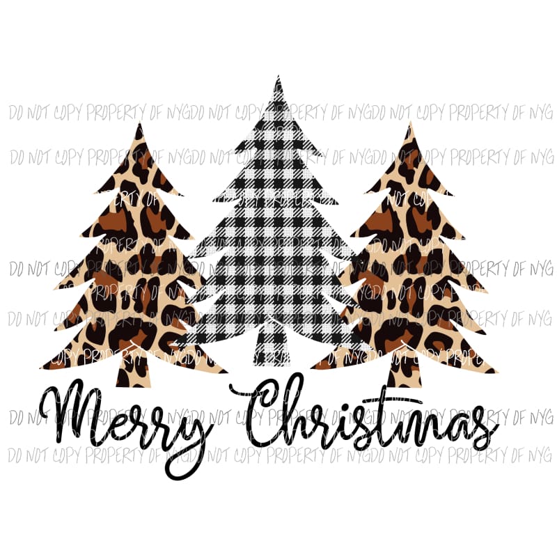 Merry Christmas Trees leopard black buffalo plaid # 2 Sublimation transfers Heat Transfer