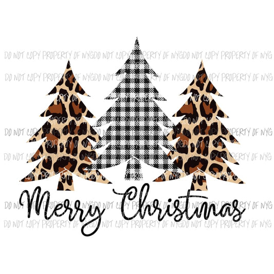 Merry Christmas Trees leopard black buffalo plaid # 2 Sublimation transfers Heat Transfer