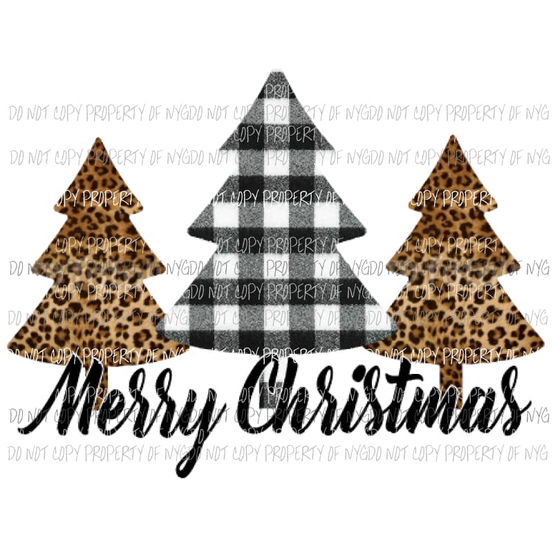 Merry Christmas Trees leopard black plaid - christmas Sublimation transfers Heat Transfer