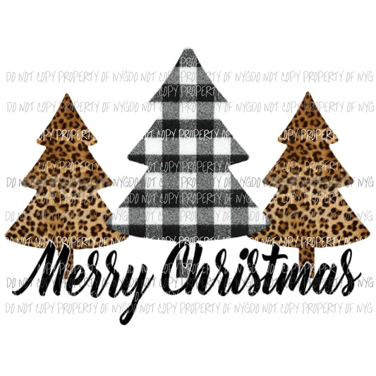 Merry Christmas Trees leopard black plaid - christmas Sublimation transfers Heat Transfer