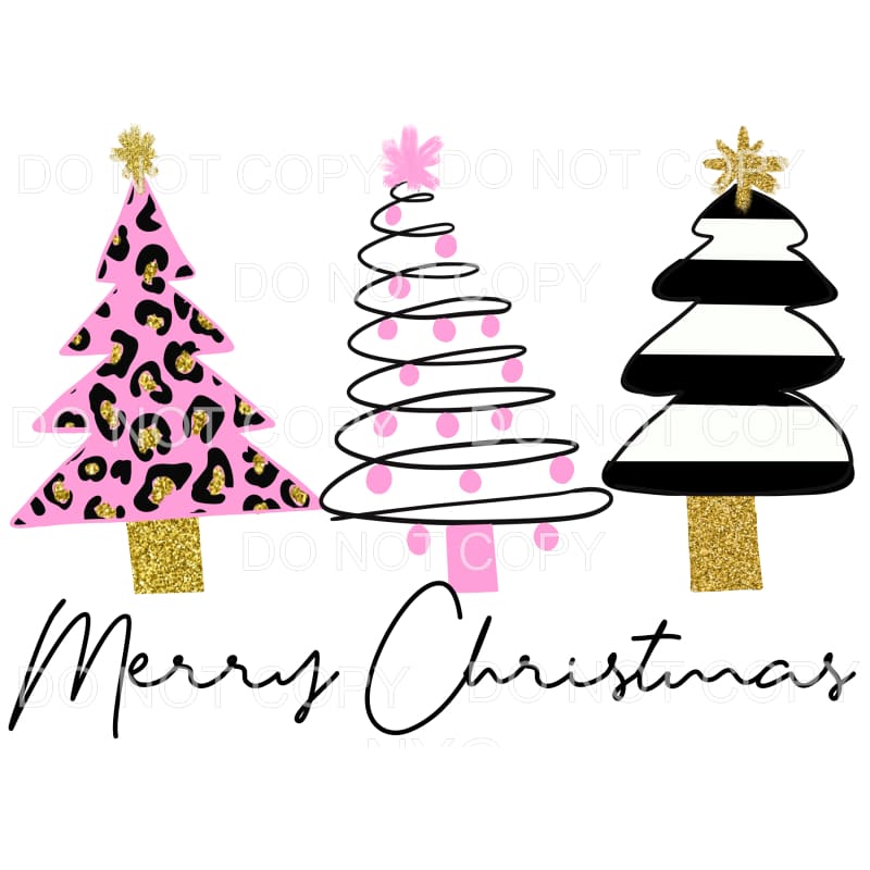 Merry Christmas Trees Pink Leopard Whimsical #128 