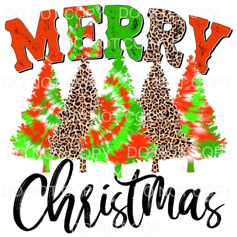 Merry Christmas Trees Red Green Tie Dye Leopard #1192 