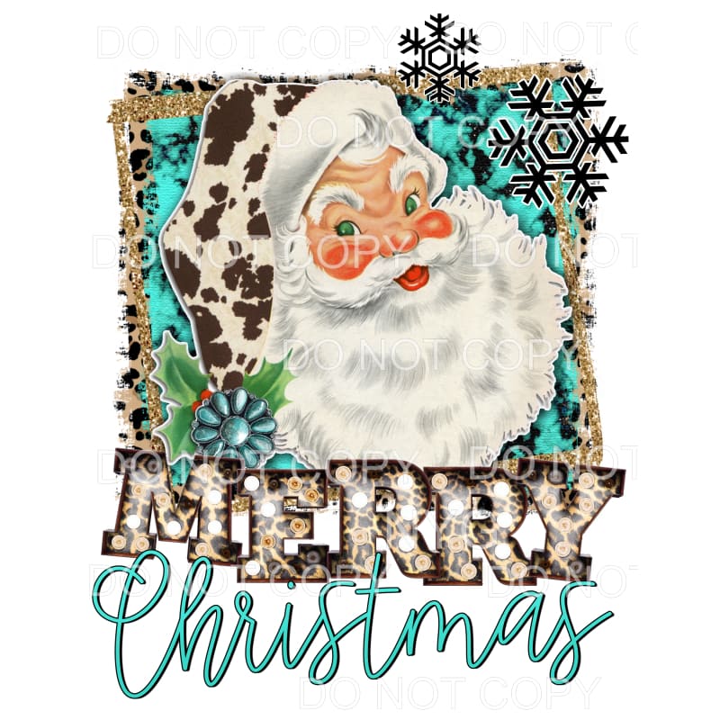 Merry Christmas Vintage Santa Cow Print Hat Leopard Marquee 