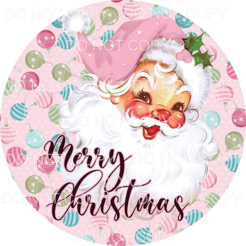 Merry Christmas Vintage Santa Ornaments Pink Hat Background 