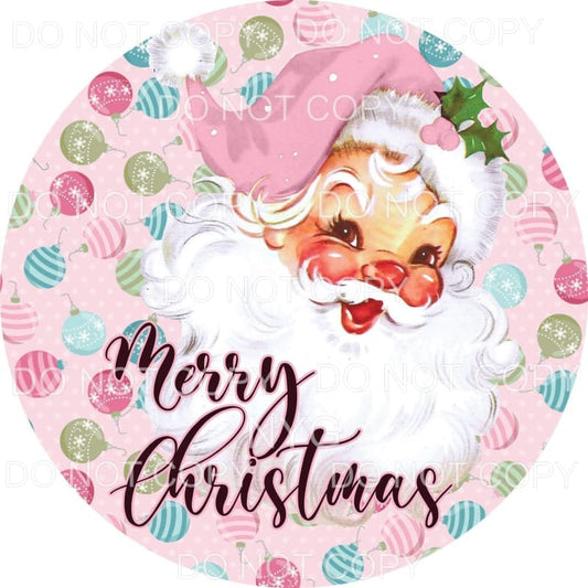 Merry Christmas Vintage Santa Ornaments Pink Hat Background 