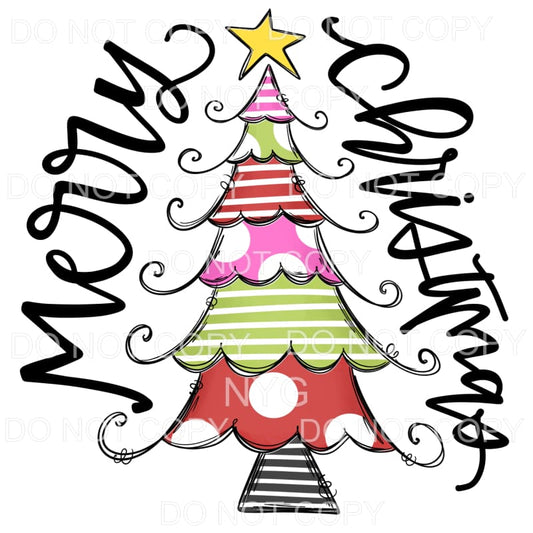 Merry Christmas Whimsical Patterned Tree Sublimation 