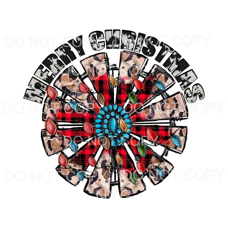 Merry Christmas Windmill Turquoise Cowhide Red Buffalo Plaid