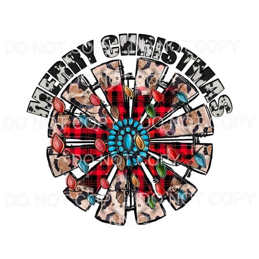 Merry Christmas Windmill Turquoise Cowhide Red Buffalo Plaid