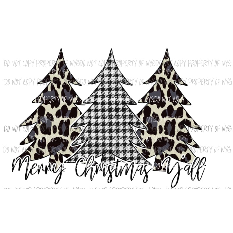 Merry Christmas Yall black white buffalo plaid leopard Sublimation transfers Heat Transfer