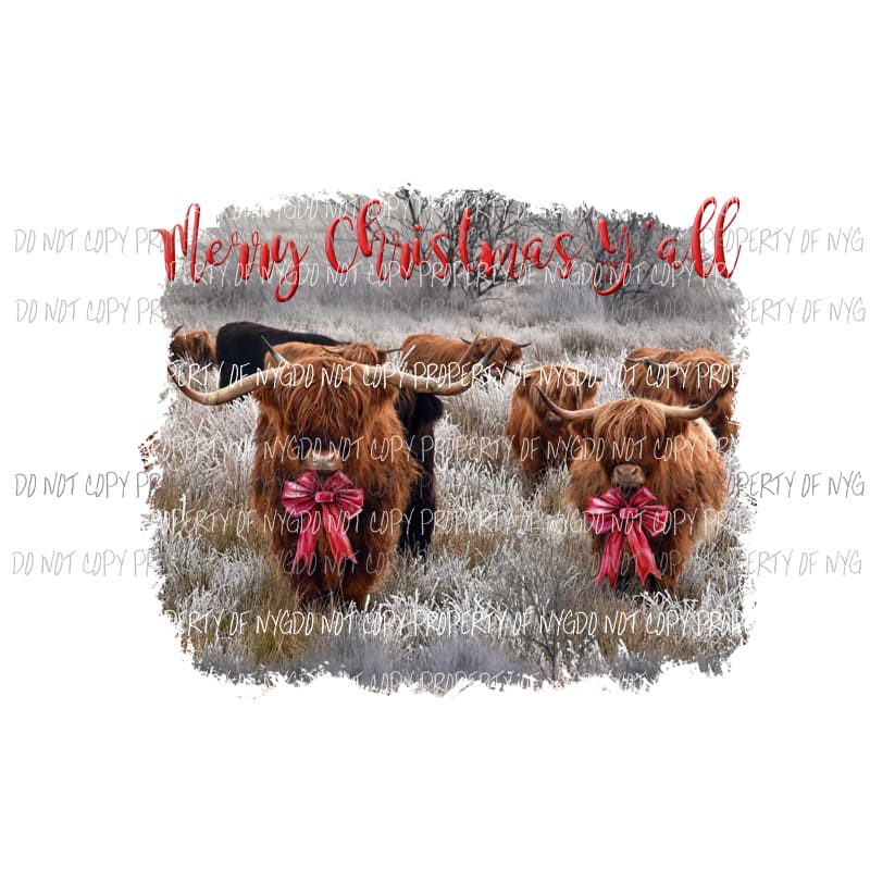 merry christmas yall bull Sublimation transfers Heat Transfer
